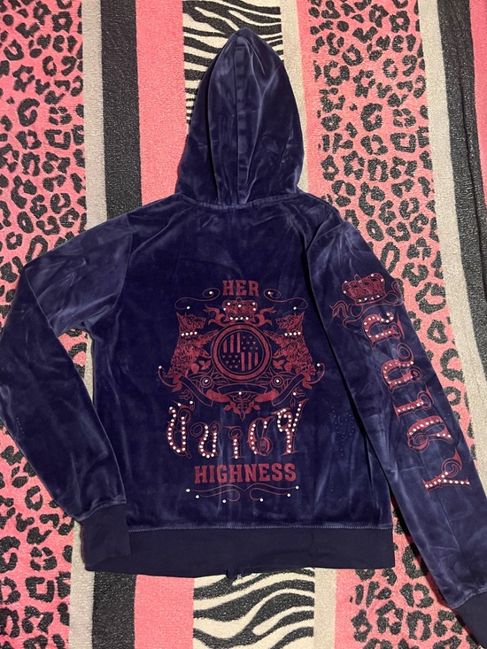 Juicy Couture Jackets & Blazers - Vintage Juicy Couture Navy Blue Velour Her Highness rhinestone track jacket